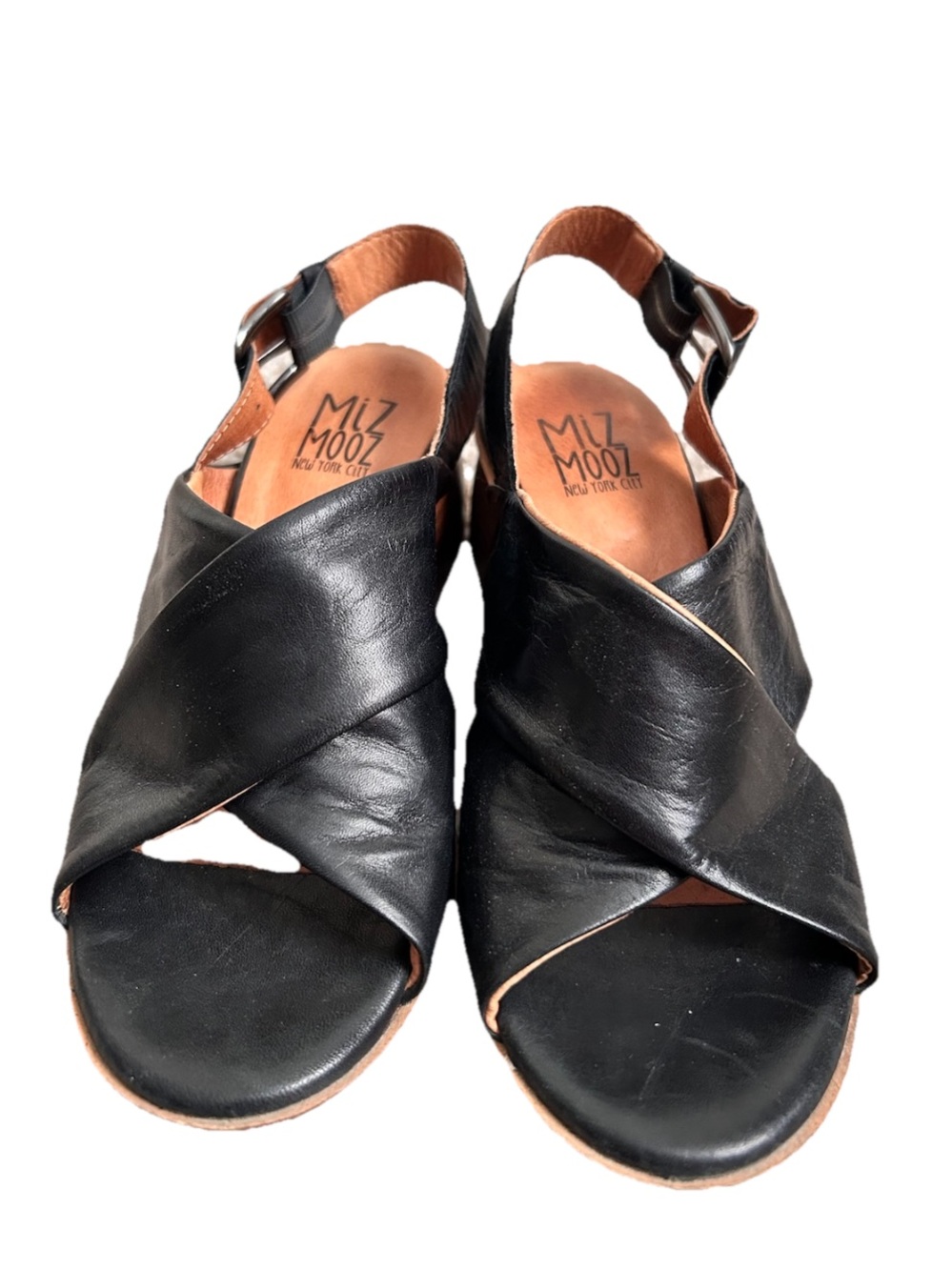 Miz Mooz Natasha Black Leather Sandals Block Heel Slingback Size 36 - Picture 2 of 7